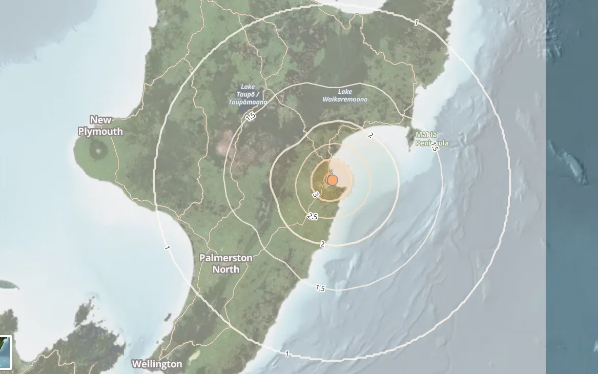 Earthquake map from Geonet.