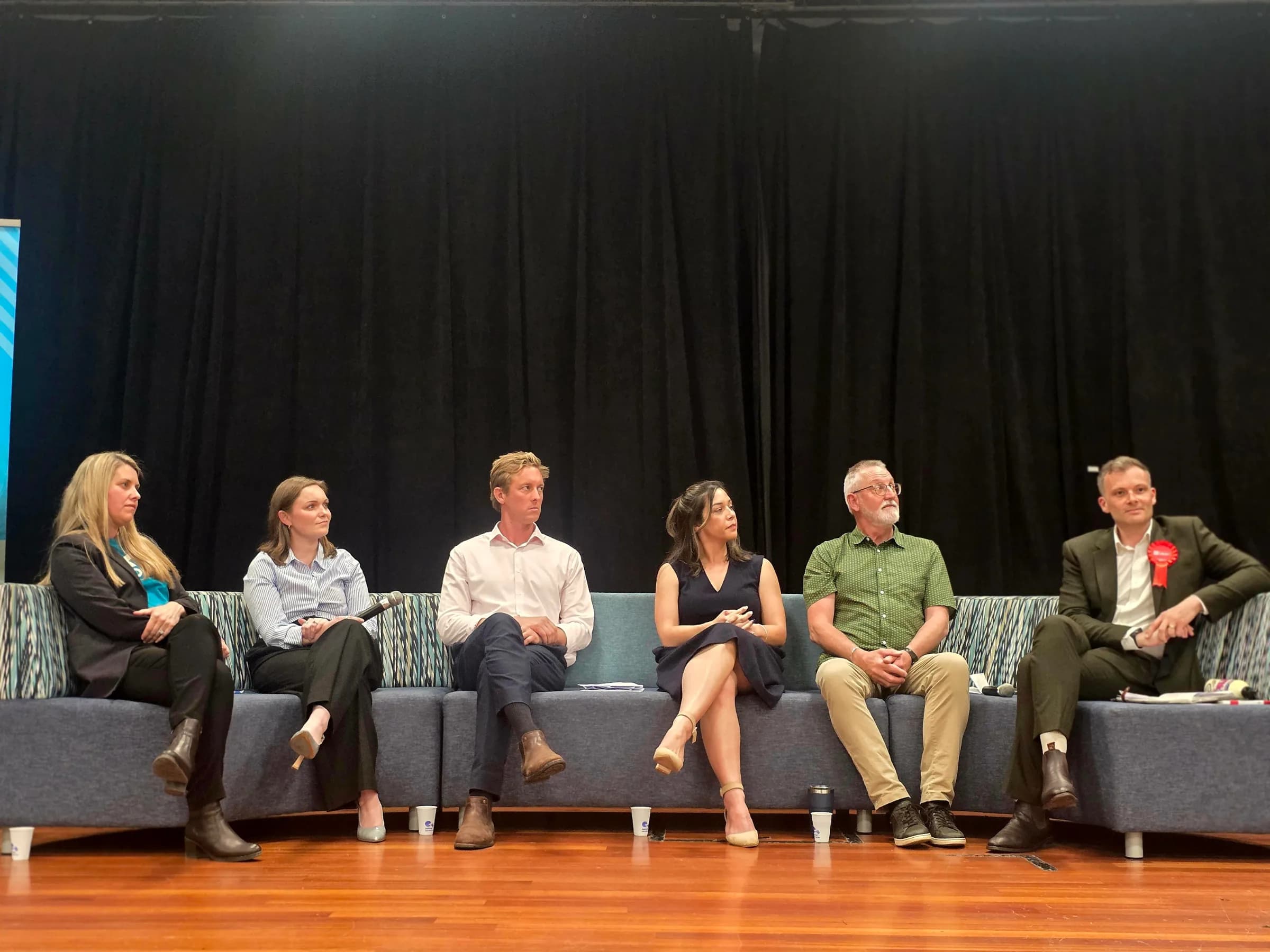 Rachel Ward (Opportunity Party), Katie Nimon (National), Johno Ormond (ACT), Te Kira Lawrence (NZ First), Roy Boonen (Greens) and Dr Alex Hedley (Labour).